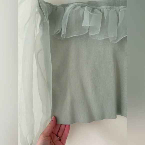 Zara Organza Sheer Ruffle Knit Top in Sea Foam Green Blogger Favorite Size Small - Picture 16 of 16